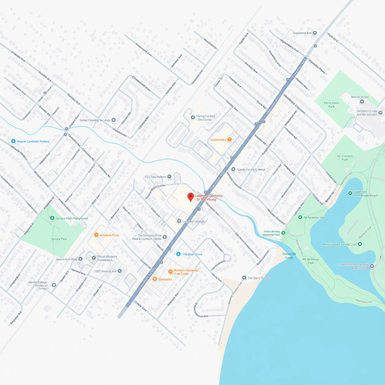 Map to Lakeview Dentistry in Port Credit